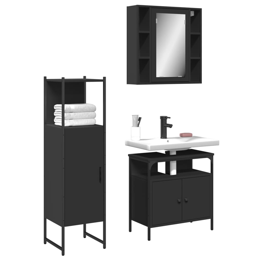 Set di Mobili da Bagno 3 pz Nero in Legno Multistrato 3214755