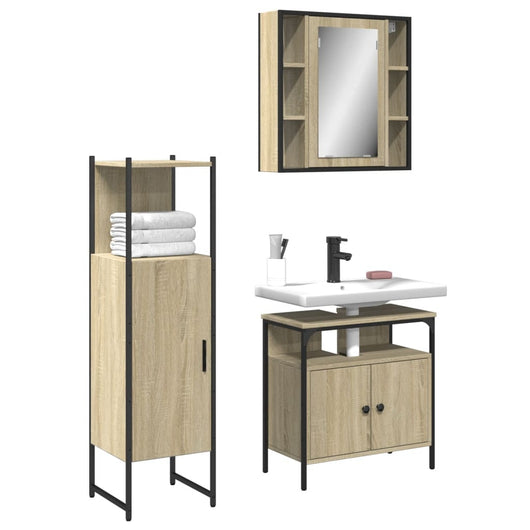 Set di Mobili da Bagno 3 pz Rovere Sonoma in Legno Multistrato 3214756