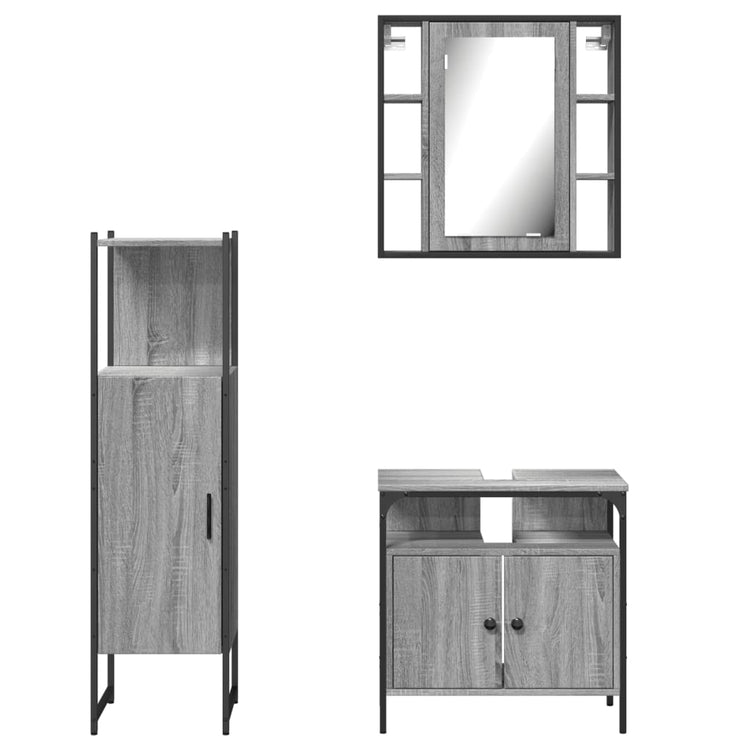 Set Mobili da Bagno 3 pz Grigio Sonoma in Legno Multistrato 3214758