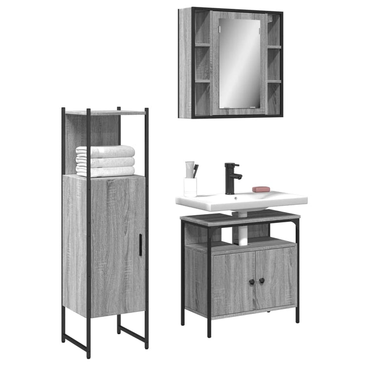 Set Mobili da Bagno 3 pz Grigio Sonoma in Legno Multistrato 3214758