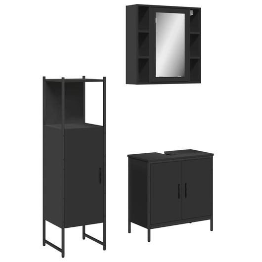 Set di Mobili da Bagno 3 pz Nero in Legno Multistrato 3214760