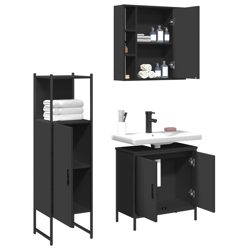 Set di Mobili da Bagno 3 pz Nero in Legno Multistrato 3214760