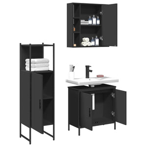 Set di Mobili da Bagno 3 pz Nero in Legno Multistrato 3214760