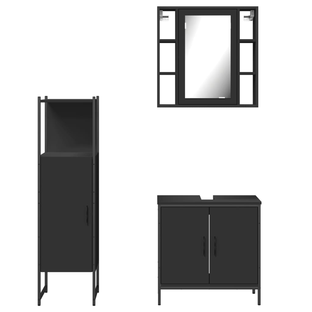 Set di Mobili da Bagno 3 pz Nero in Legno Multistrato 3214760