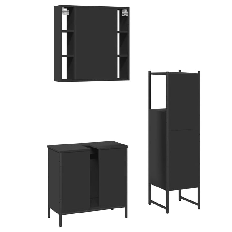 Set di Mobili da Bagno 3 pz Nero in Legno Multistrato 3214760