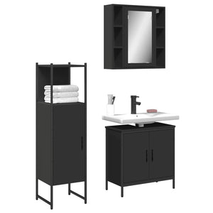 Set di Mobili da Bagno 3 pz Nero in Legno Multistrato 3214760