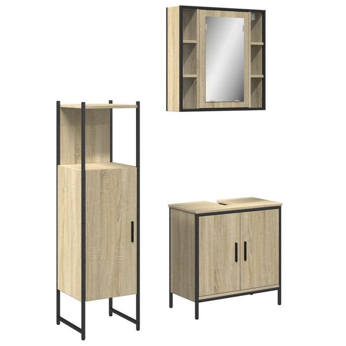 Set di Mobili da Bagno 3 pz Rovere Sonoma in Legno Multistrato 3214761