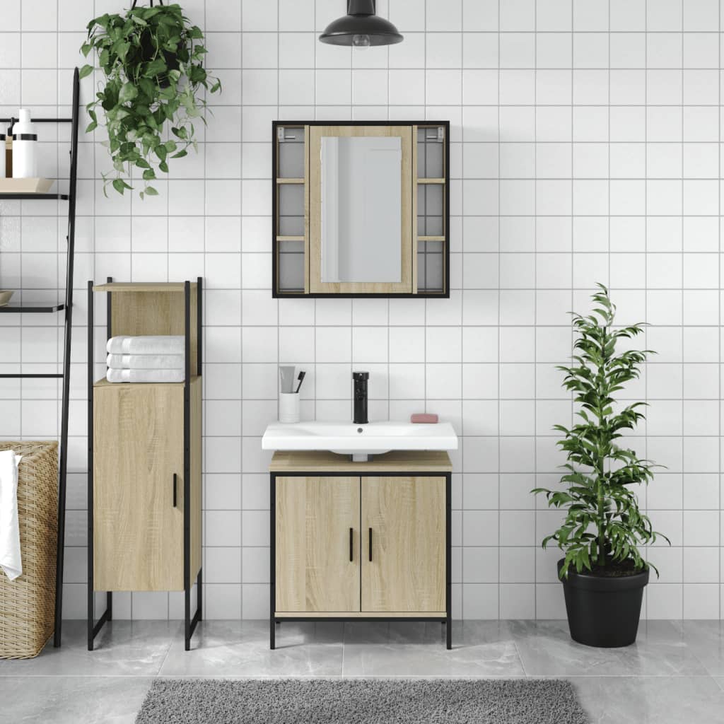 Set di Mobili da Bagno 3 pz Rovere Sonoma in Legno Multistrato 3214761