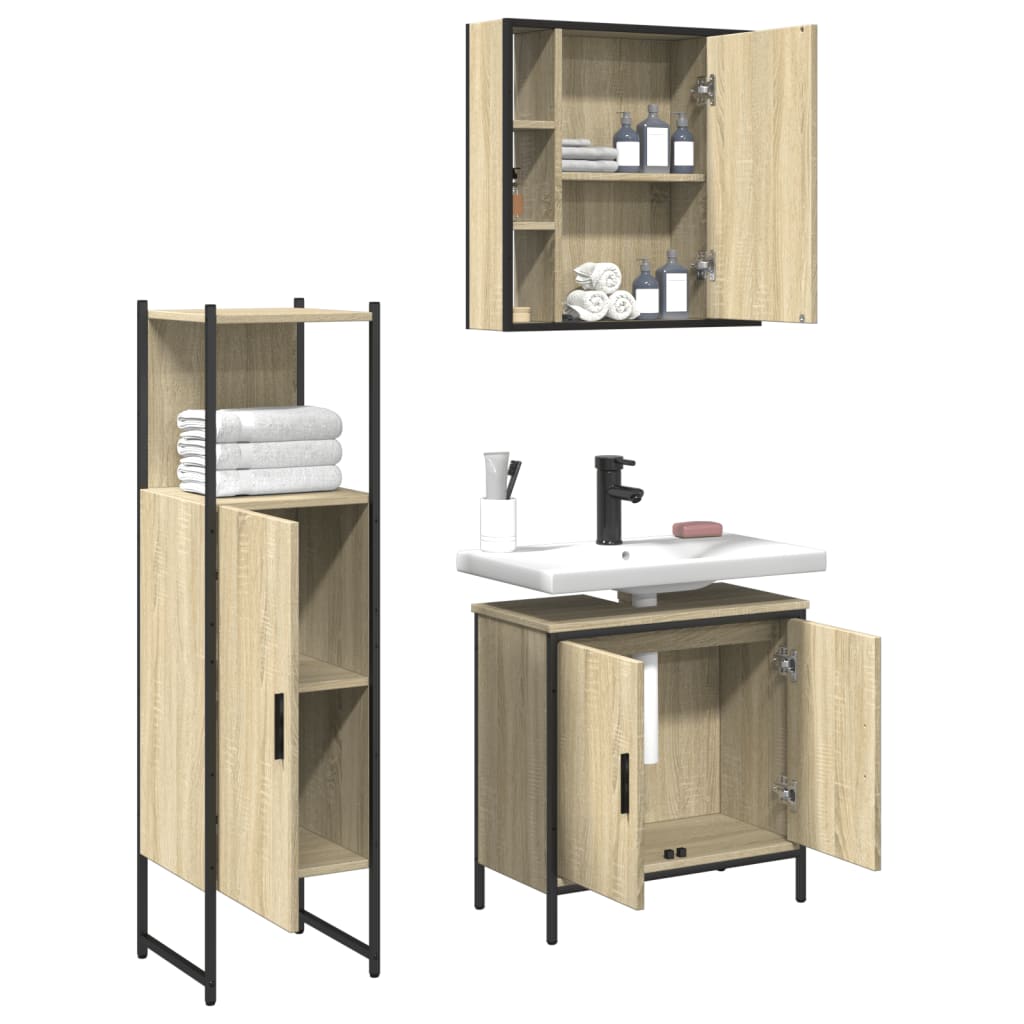 Set di Mobili da Bagno 3 pz Rovere Sonoma in Legno Multistrato 3214761