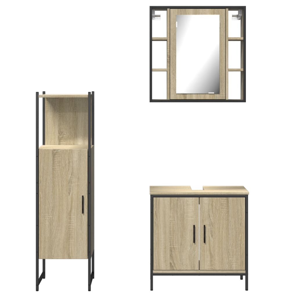 Set di Mobili da Bagno 3 pz Rovere Sonoma in Legno Multistrato 3214761