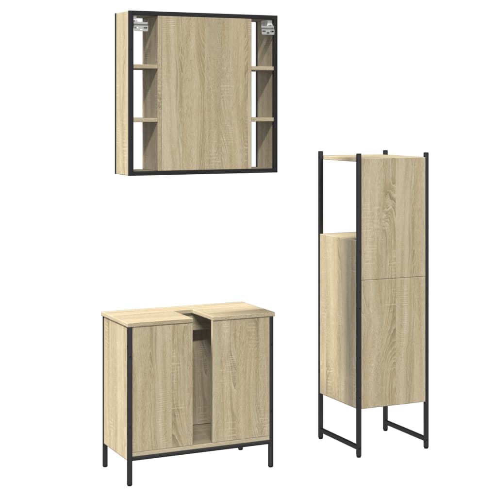 Set di Mobili da Bagno 3 pz Rovere Sonoma in Legno Multistrato 3214761