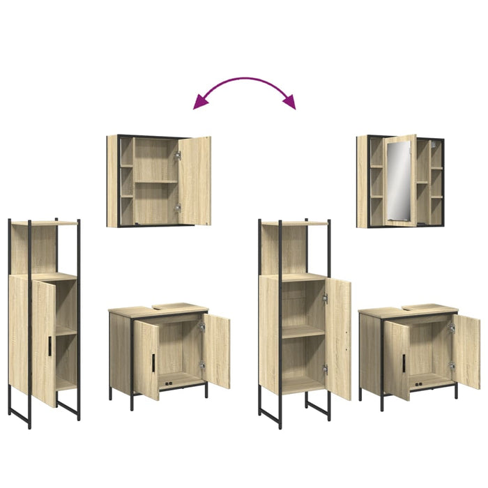 Set di Mobili da Bagno 3 pz Rovere Sonoma in Legno Multistrato 3214761