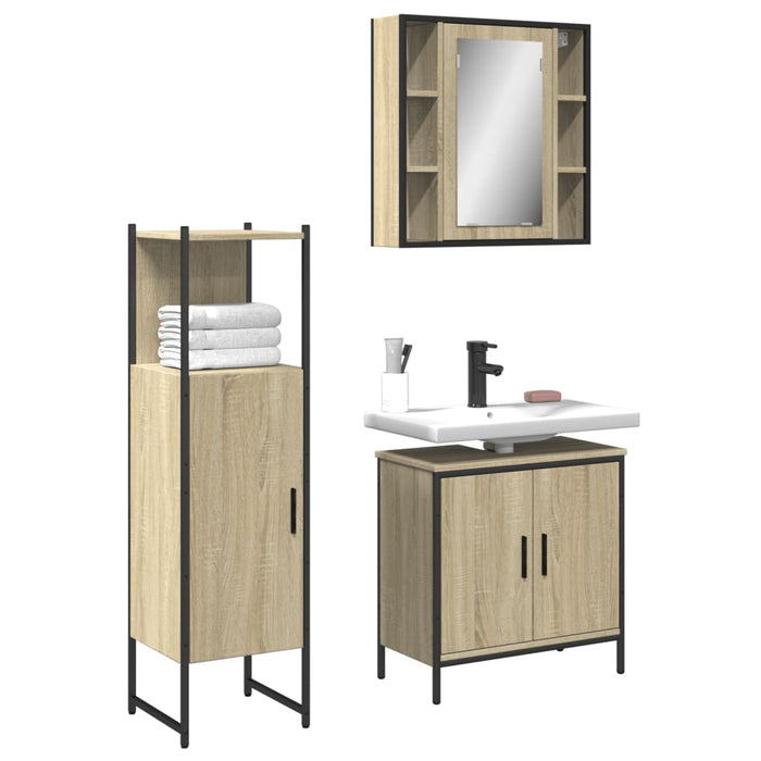 Set di Mobili da Bagno 3 pz Rovere Sonoma in Legno Multistrato 3214761