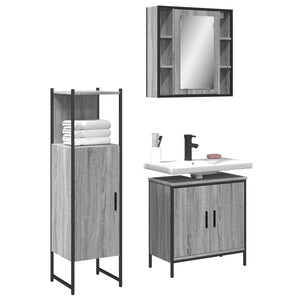 Set Mobili da Bagno 3 pz Grigio Sonoma in Legno Multistrato 3214763