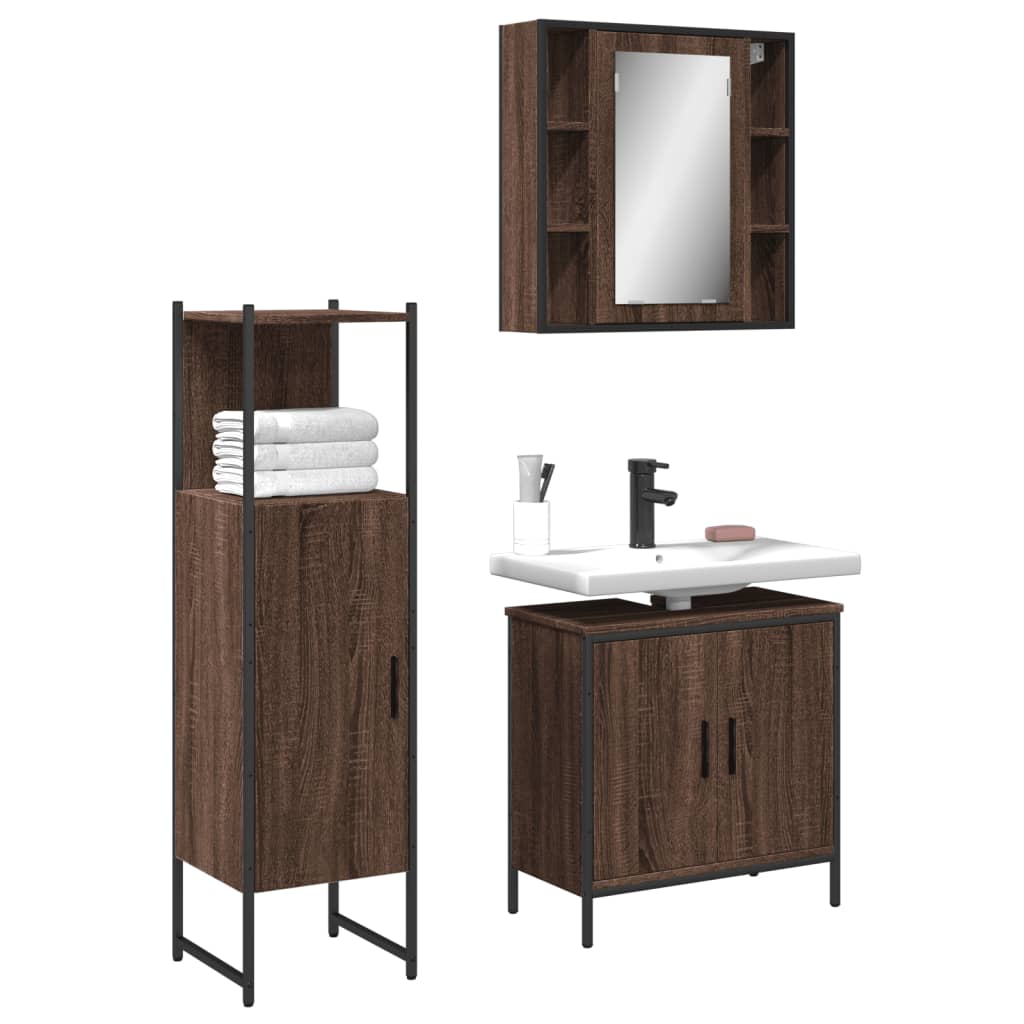 Set Mobili da Bagno 3 pz Rovere Marrone in Legno Multistratocod mxl 115349