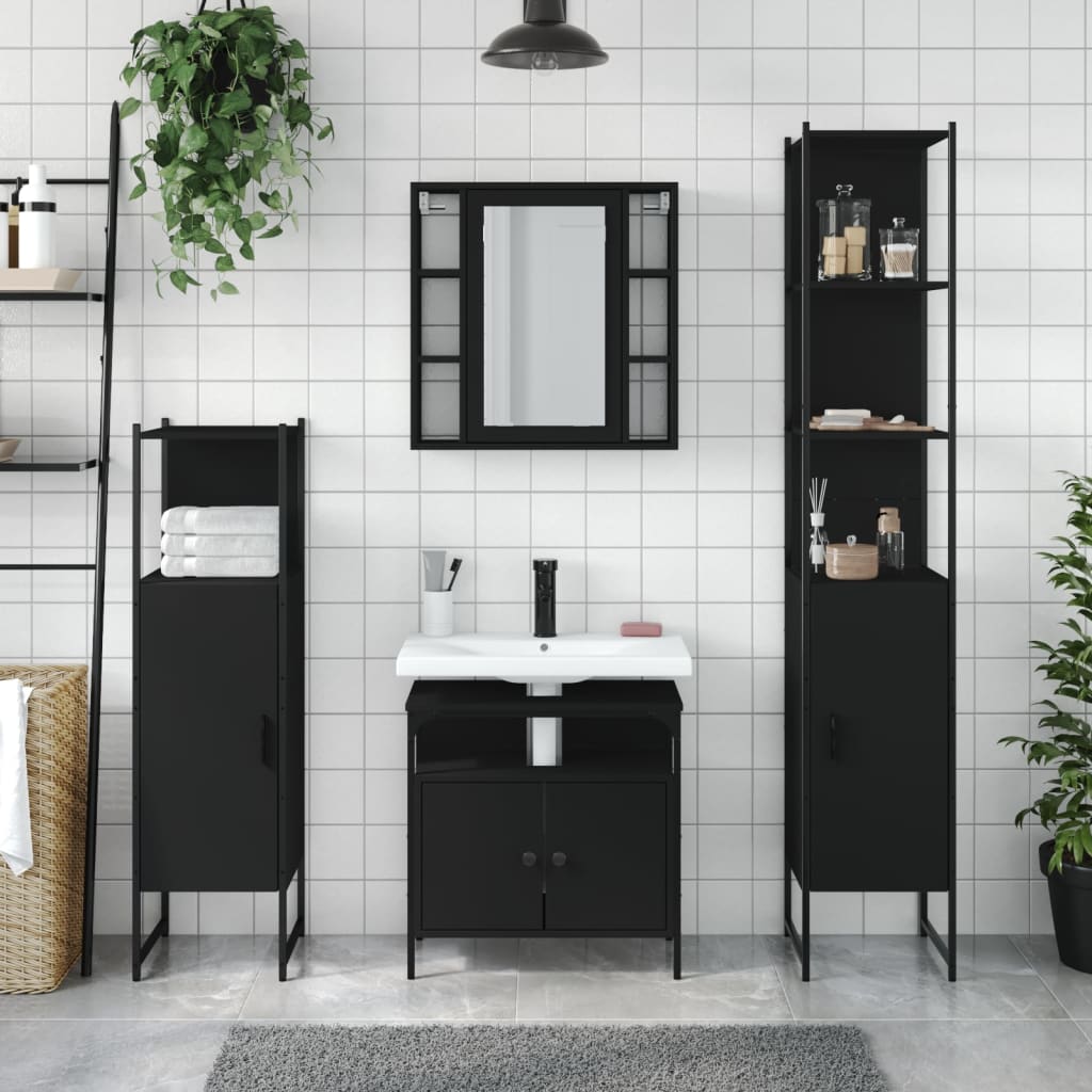 Set Mobili da Bagno 4 pz Nero in Legno Multistrato 3214765