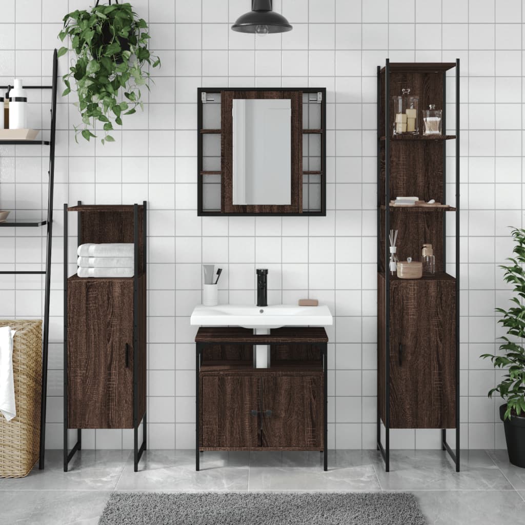 Set Mobili da Bagno 4 pz Rovere Marrone in Legno Multistrato 3214769