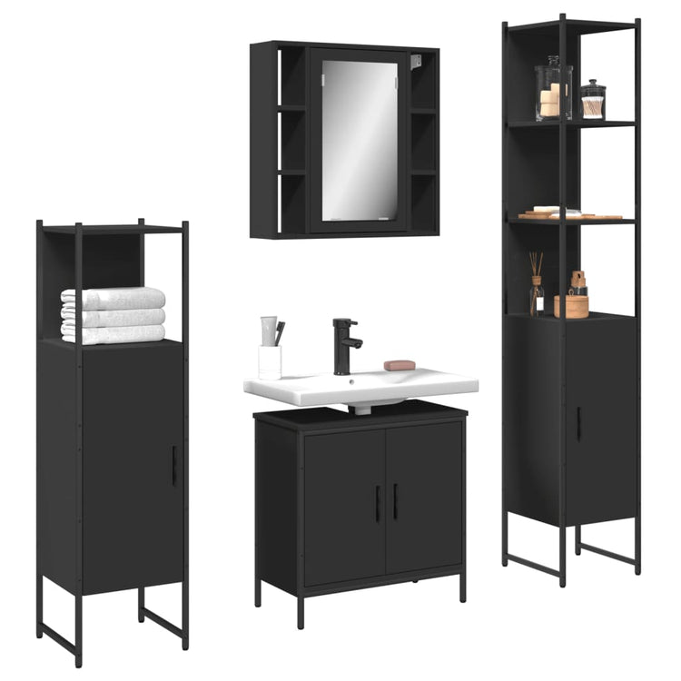 Set Mobili da Bagno 4 pz Nero in Legno Multistrato 3214770