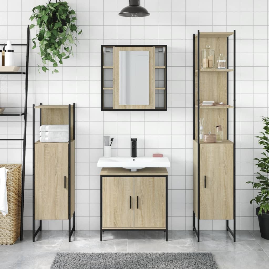 Set Mobili da Bagno 4 pz Rovere Sonoma in Legno Multistrato 3214771