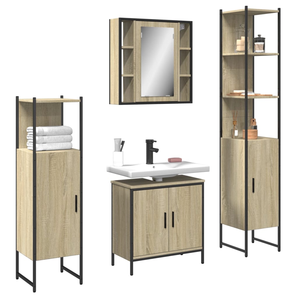 Set Mobili da Bagno 4 pz Rovere Sonoma in Legno Multistrato 3214771