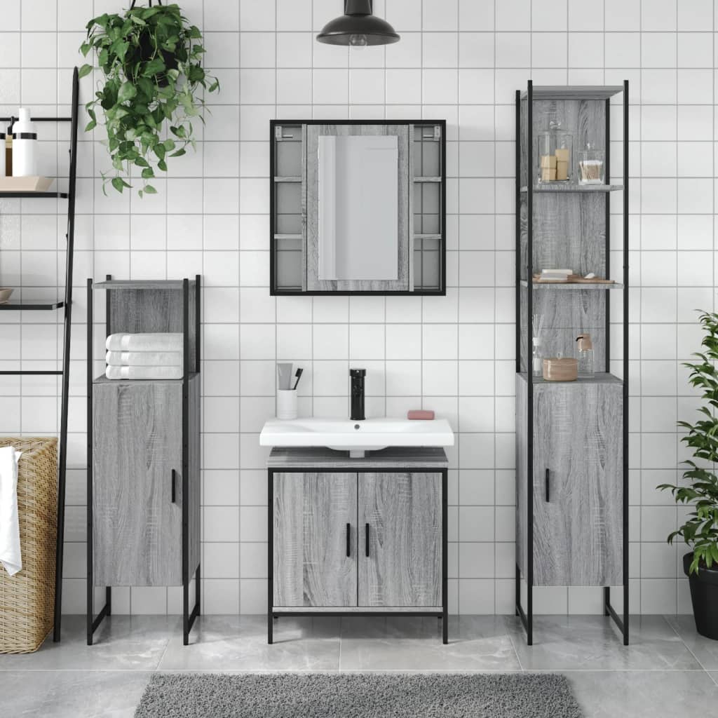 Set Mobili da Bagno 4 pz Grigio Sonoma in Legno Multistrato 3214773