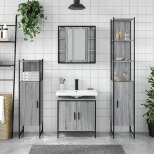 Set Mobili da Bagno 4 pz Grigio Sonoma in Legno Multistrato 3214773