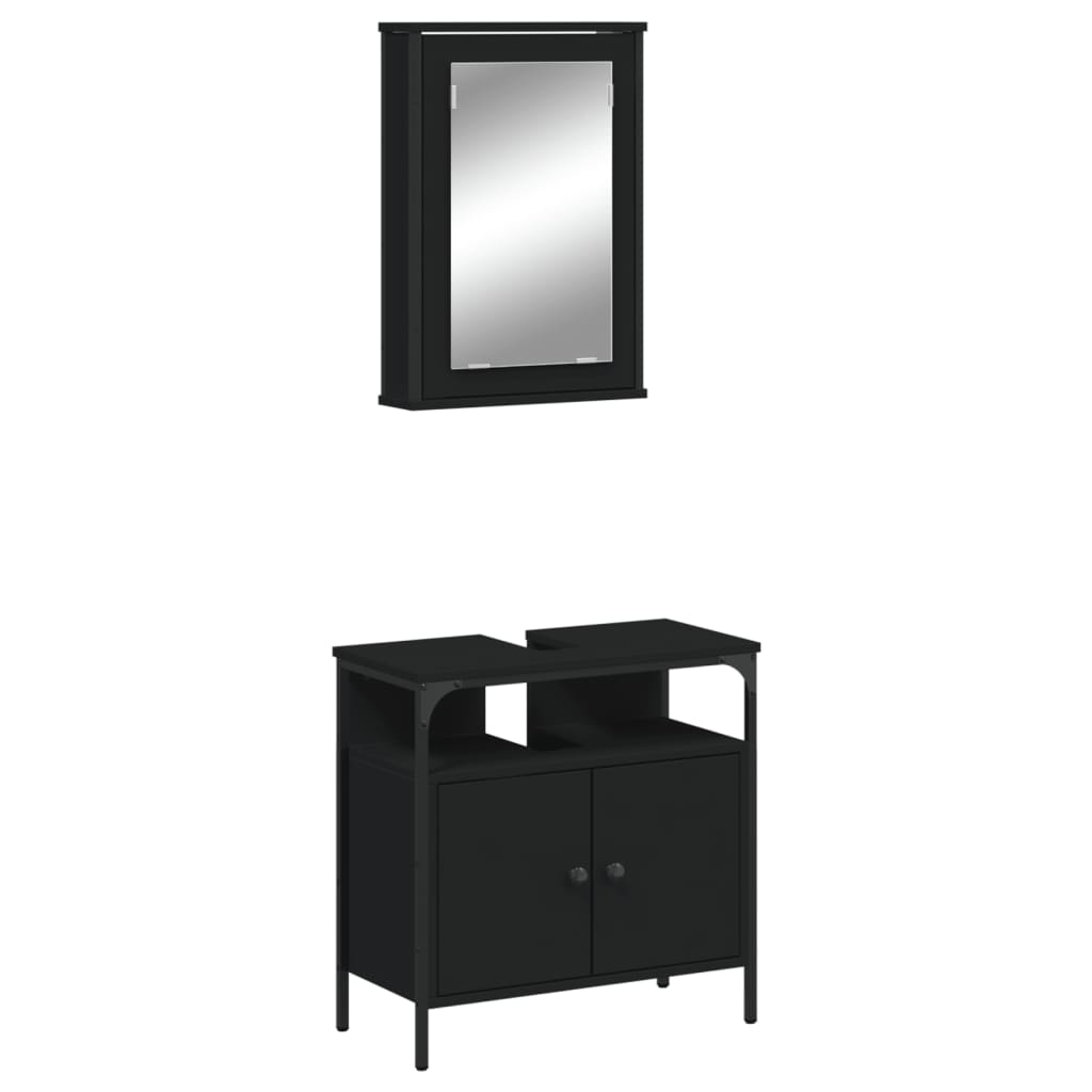 Set Mobili da Bagno 2 pz Nero in Legno Multistrato 3214775