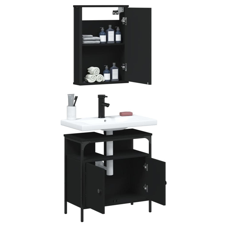 Set Mobili da Bagno 2 pz Nero in Legno Multistrato 3214775