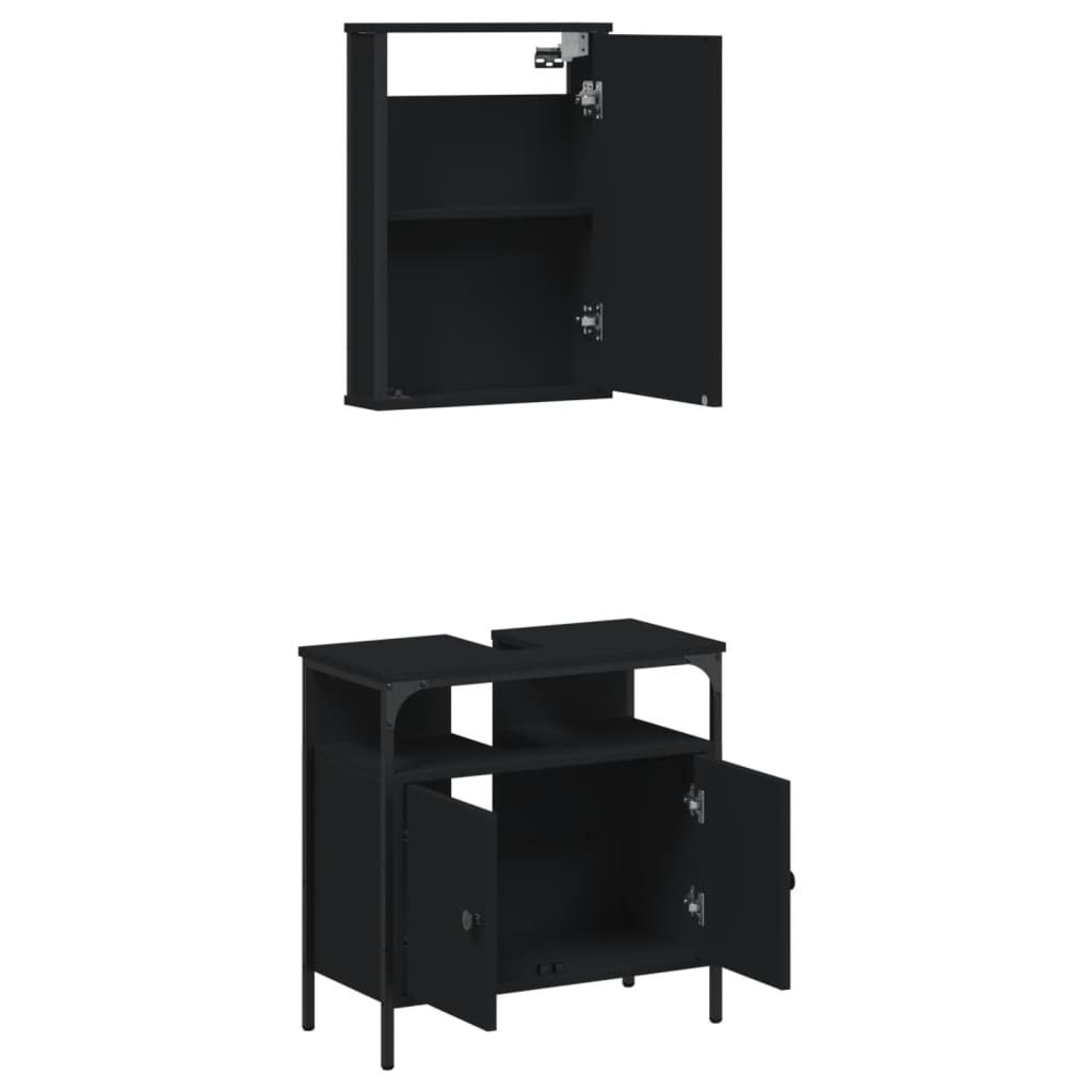 Set Mobili da Bagno 2 pz Nero in Legno Multistrato 3214775