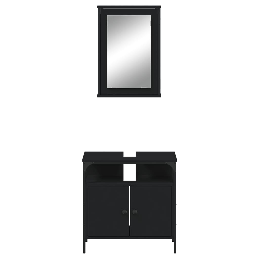 Set Mobili da Bagno 2 pz Nero in Legno Multistrato 3214775