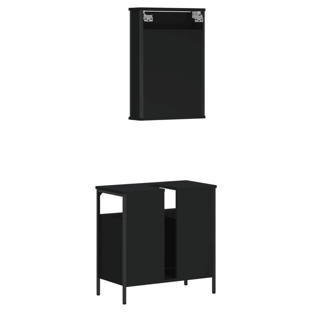 Set Mobili da Bagno 2 pz Nero in Legno Multistrato 3214775