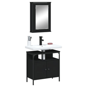 Set Mobili da Bagno 2 pz Nero in Legno Multistrato 3214775