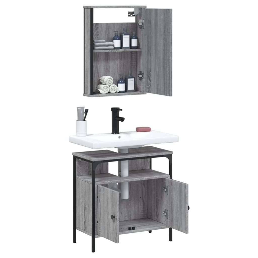 Set Mobili da Bagno 2 pz Grigio Sonoma in Legno Multistrato 3214778