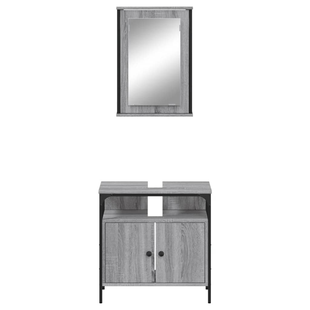 Set Mobili da Bagno 2 pz Grigio Sonoma in Legno Multistrato 3214778