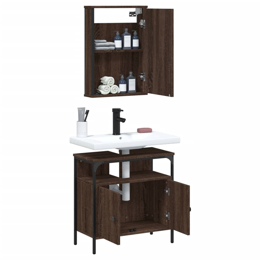 Set Mobili da Bagno 2 pz Rovere Marrone in Legno Multistrato 3214779