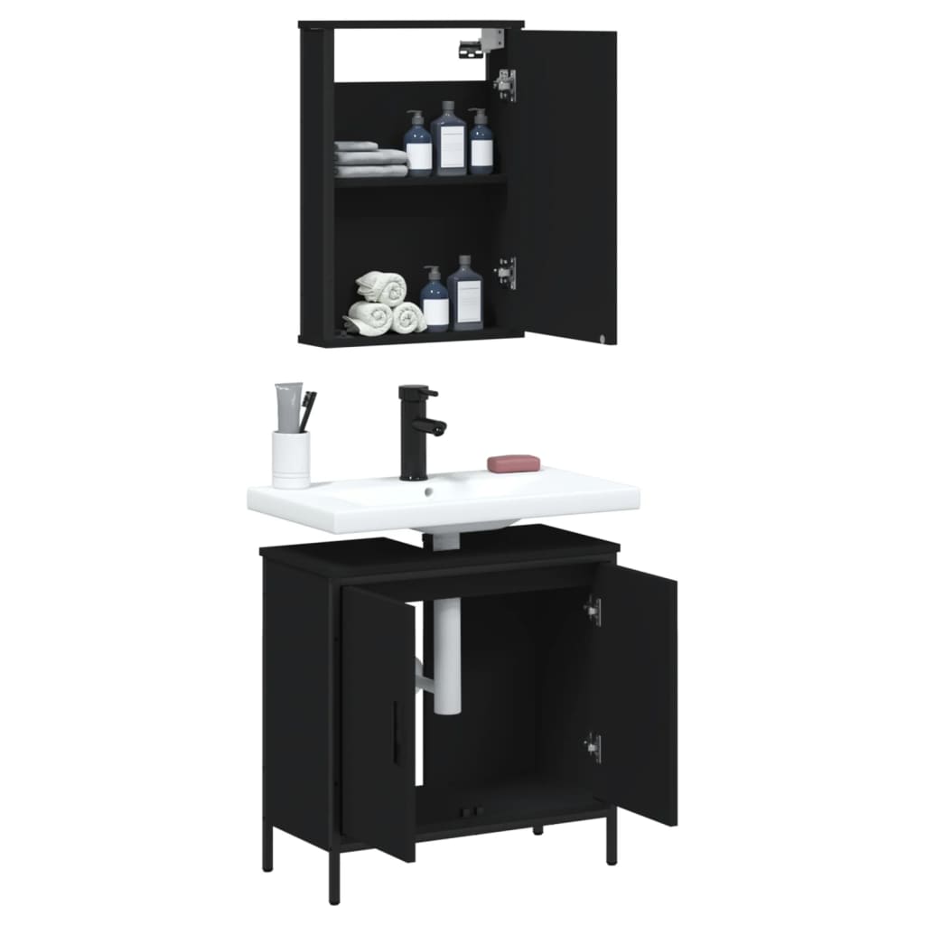 Set Mobili da Bagno 2 pz Nero in Legno Multistrato 3214780