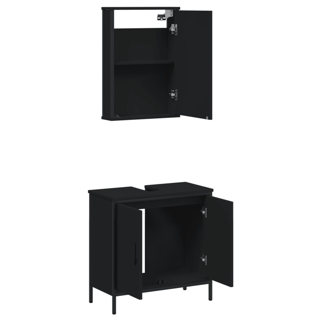 Set Mobili da Bagno 2 pz Nero in Legno Multistrato 3214780