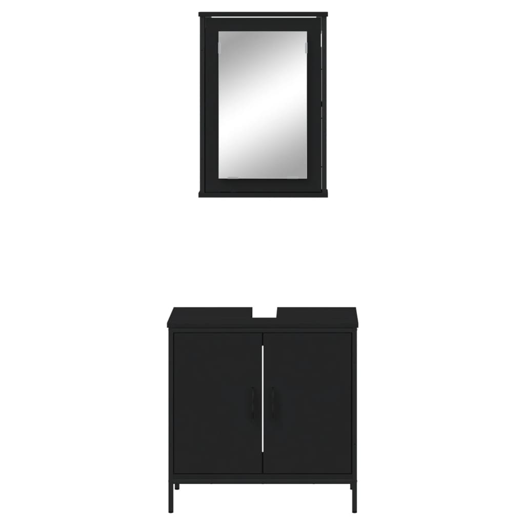 Set Mobili da Bagno 2 pz Nero in Legno Multistrato 3214780