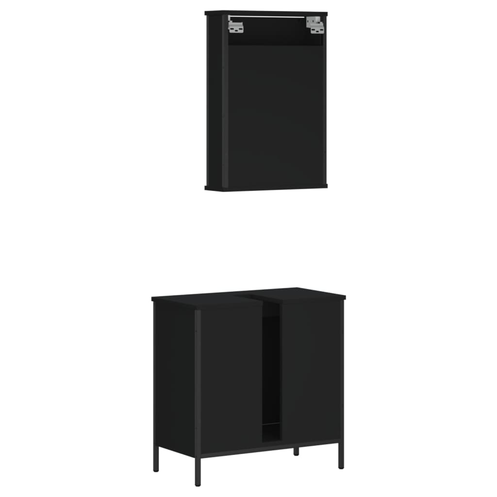 Set Mobili da Bagno 2 pz Nero in Legno Multistrato 3214780