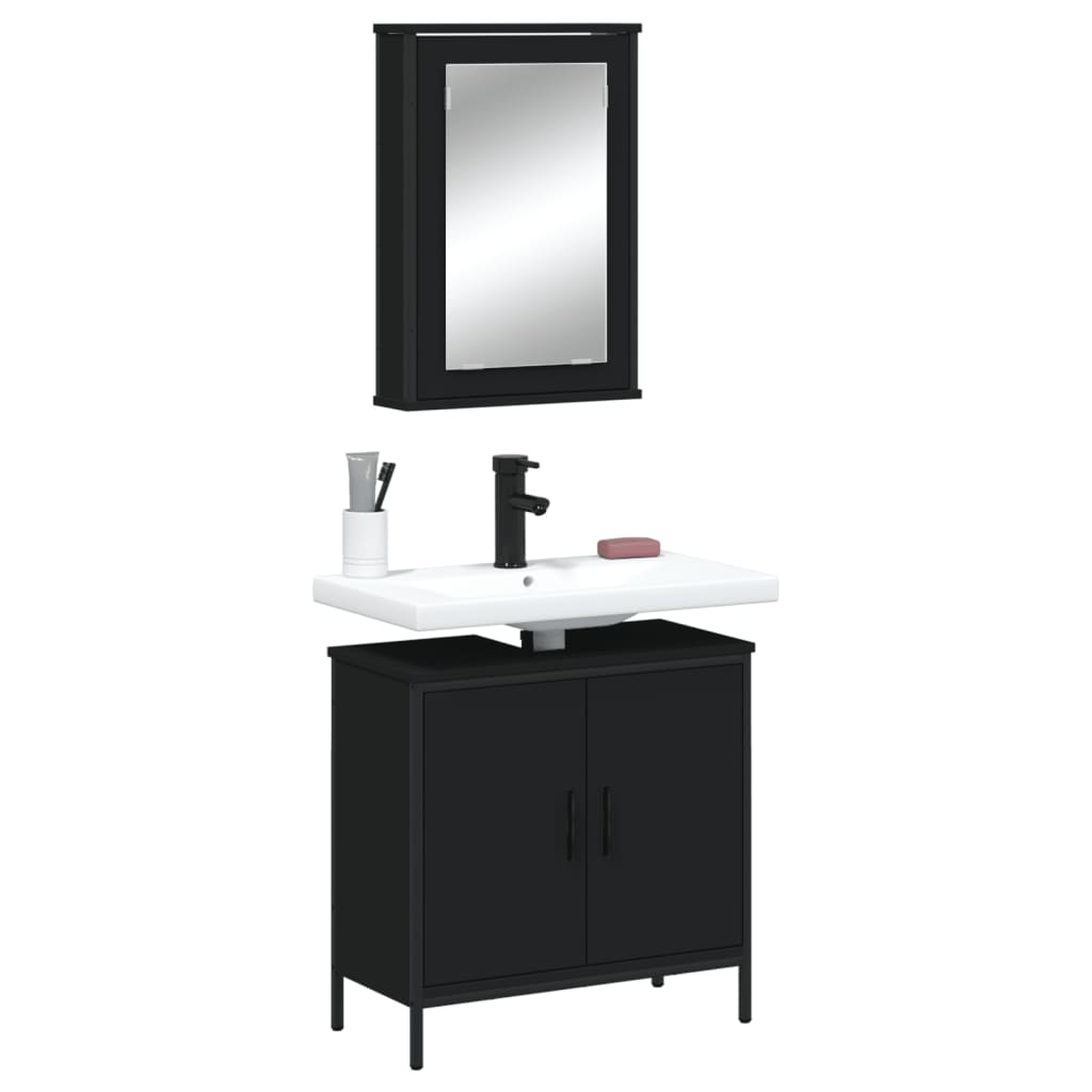 Set Mobili da Bagno 2 pz Nero in Legno Multistrato 3214780