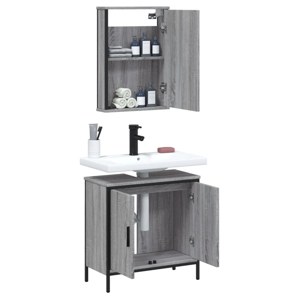 Set Mobili da Bagno 2 pz Grigio Sonoma in Legno Multistrato 3214783