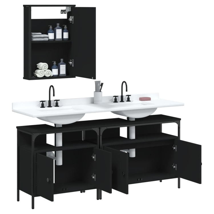 Set Mobili da Bagno 3 pz Nero in Legno Multistrato 3214785