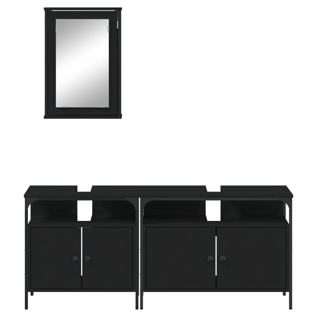 Set Mobili da Bagno 3 pz Nero in Legno Multistrato 3214785