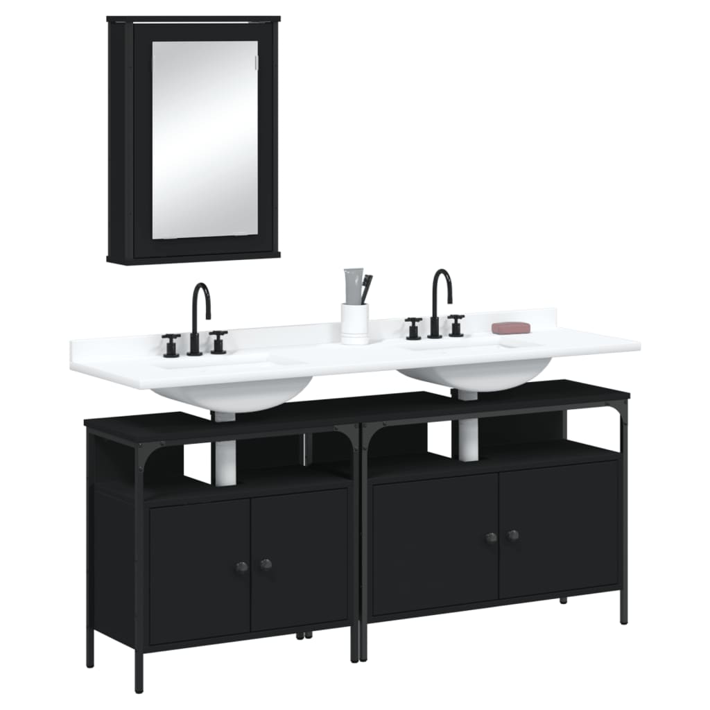 Set Mobili da Bagno 3 pz Nero in Legno Multistrato 3214785