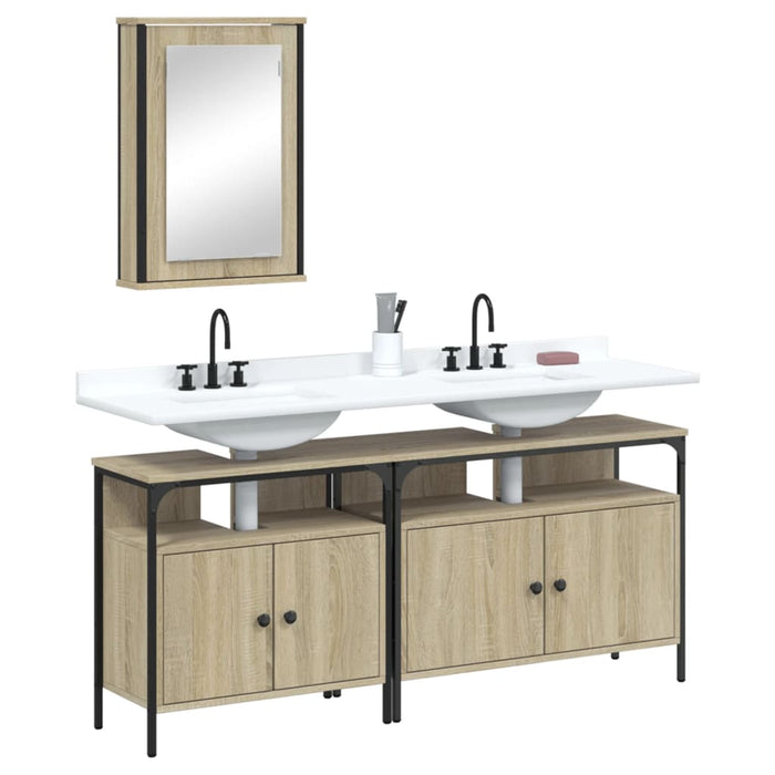 Set Mobili da Bagno 3 pz Rovere Sonoma in Legno Multistrato 3214786