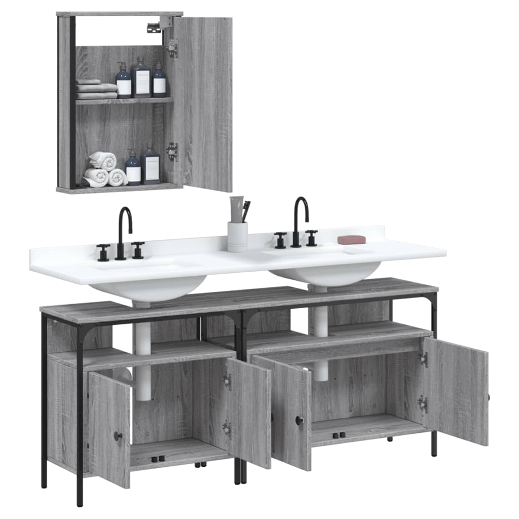 Set Mobili da Bagno 3 pz Grigio Sonoma in Legno Multistrato 3214788