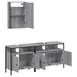 Set Mobili da Bagno 3 pz Grigio Sonoma in Legno Multistrato 3214788