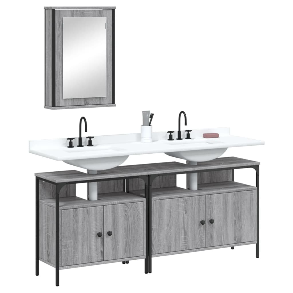 Set Mobili da Bagno 3 pz Grigio Sonoma in Legno Multistrato 3214788