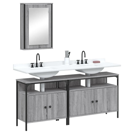 Set Mobili da Bagno 3 pz Grigio Sonoma in Legno Multistrato 3214788