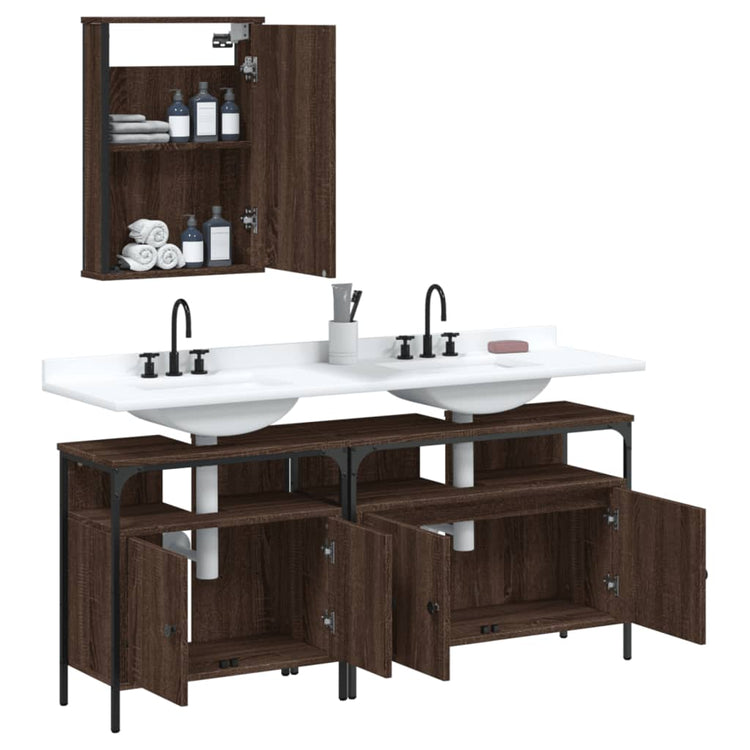 Set Mobili da Bagno 3 pz Rovere Marrone in Legno Multistrato 3214789